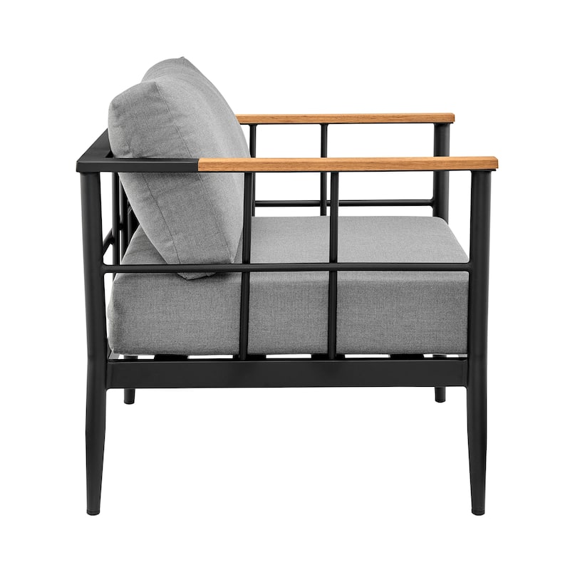 Veyda Black Aluminum and Teak Wood Outdoor Chair with Cushions