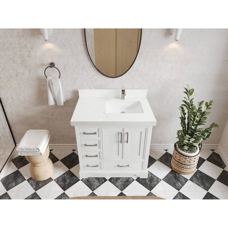 Willow Collections 36 x 22 Charlotte D Right Offset Sink Bathroom Vanity with Countertop