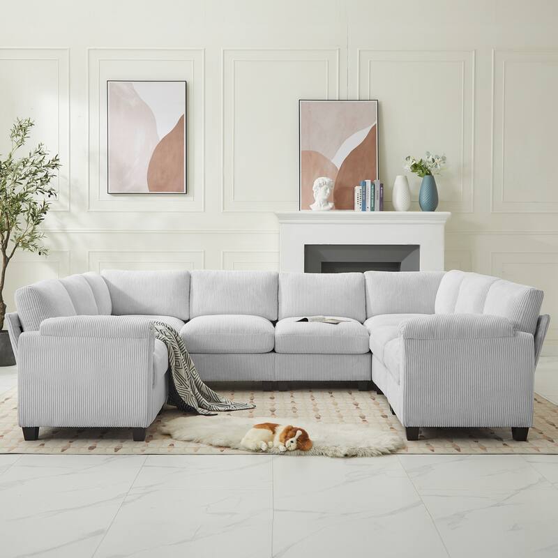 Multi-Seater Corduroy Sectional Sofa, Soft & Comfortable Corner Sofa