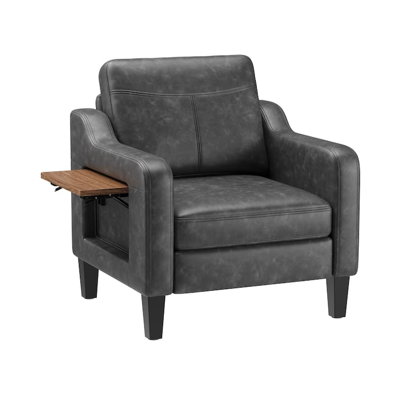 Modern Accent Chair with Wooden Armrest Comfortable Single Sofa Armchair for Living Room Bedroom Reading