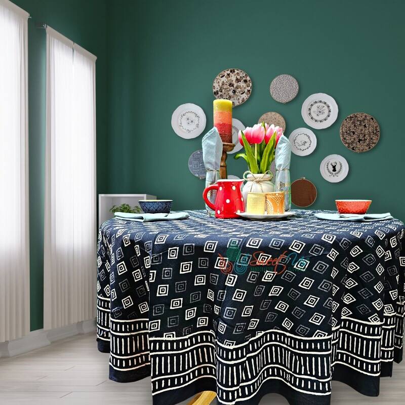 Cotton Block Print Dabu Geometric Tablecloth Collection