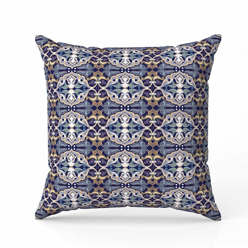 Floral Elegance Faux Suede Reversible Throw Pillow Blue and White