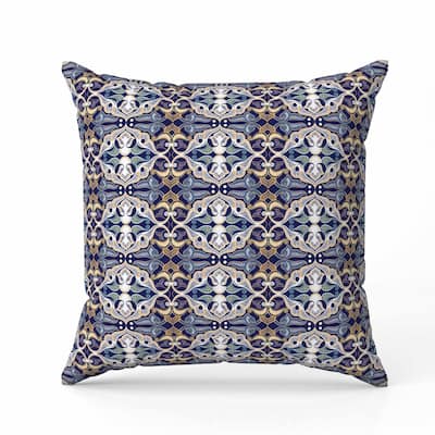Floral Elegance Indoor/Outdoor Reversible Throw Pillow Blue and White