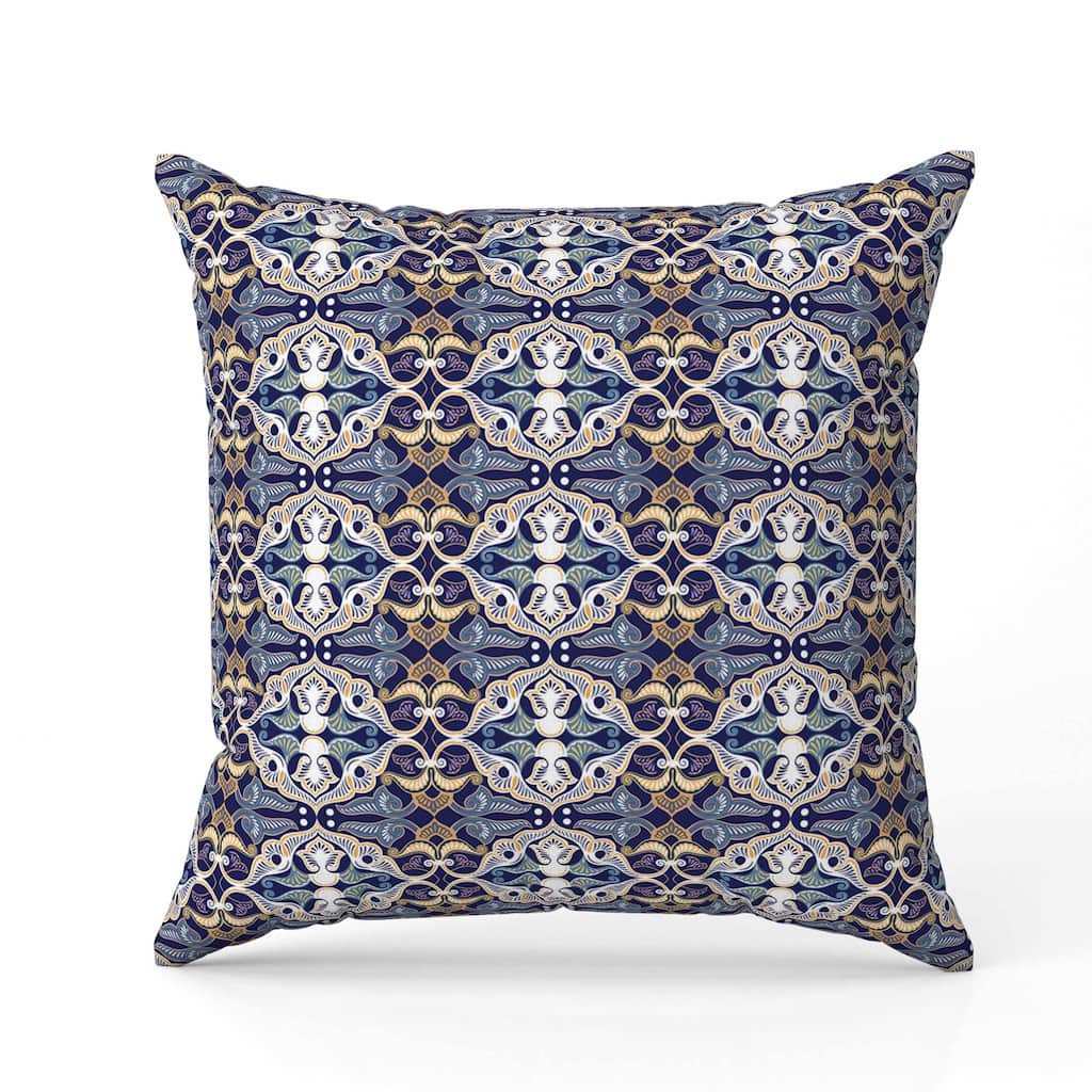 Floral Elegance Indoor/Outdoor Reversible Throw Pillow Blue and White