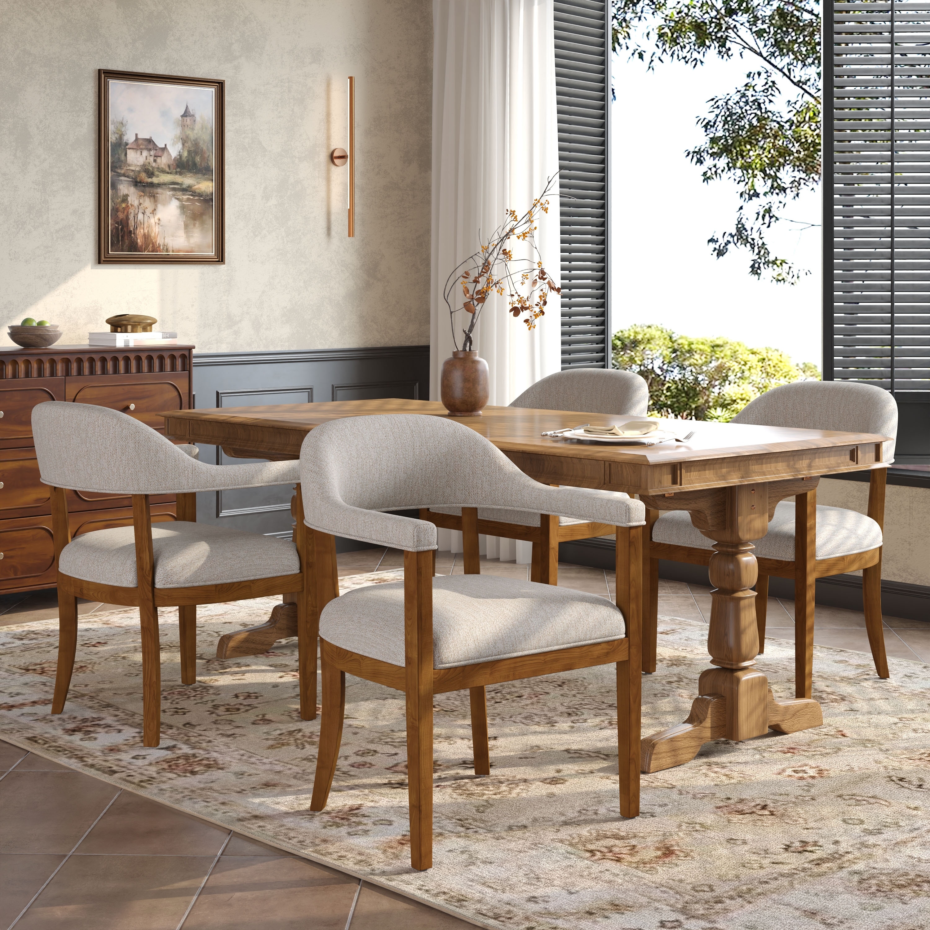 Christopher Knight Home - Minimalist Upholstered Dining Arm Chair Set with High-Density Foam Padded Cushion & Curved Backrest