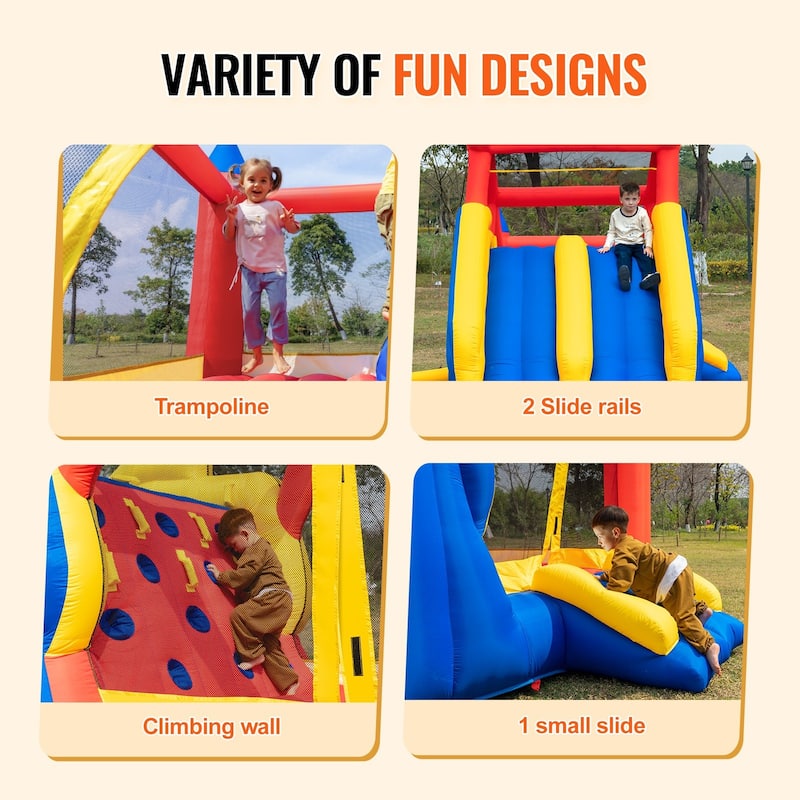 Inflatable Outdoor Trampoline Jumping Bouncer Playhouse with Blower and Slide Ideal for Kids - 183.1” x 102.4” x 92.5”