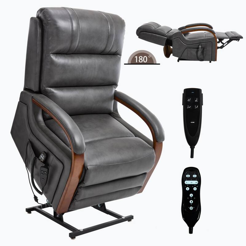 Power Leatheraire Lift Recliner Chair Dual Motor Infinite Position Up to 350 LBS with Solid Wood Armrests