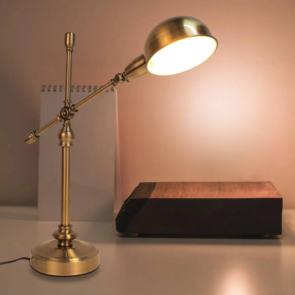 Vintage Adjustable Desk Lamp Brass Finish Metal Table Lamp - 23.6x18.9"