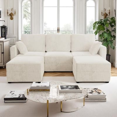 U-Shaped 3-Seater Sectional Sofa with 2 Storage Ottomans