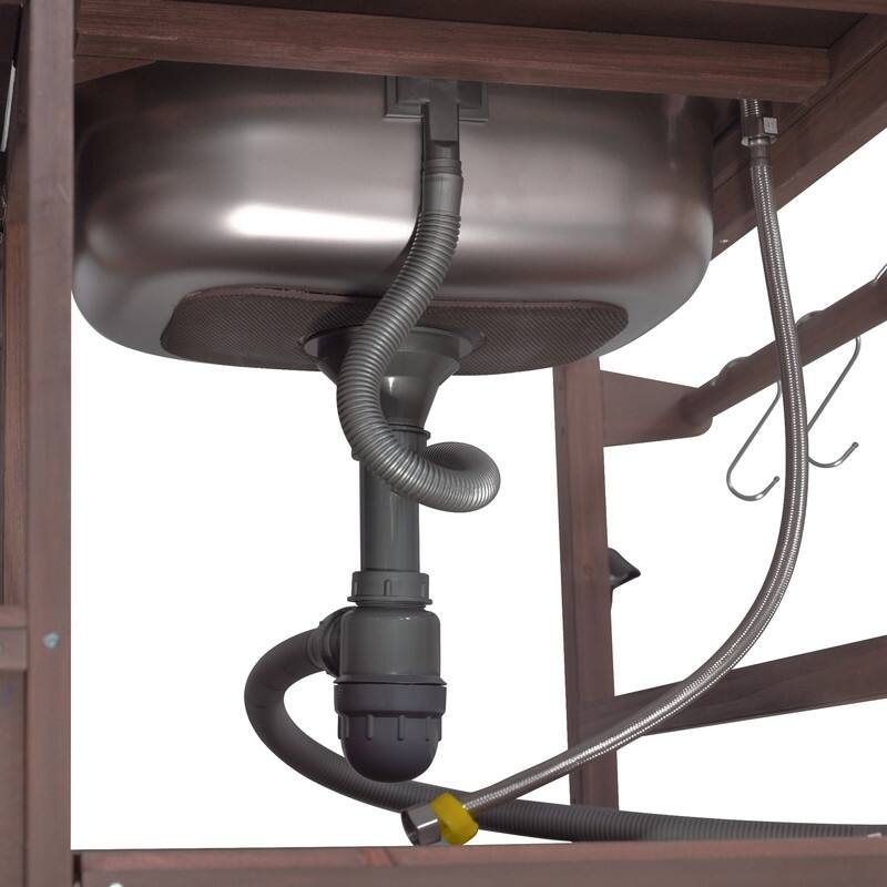 75.4" Rolling Outdoor Kitchen Island with Stainless Steel Top, Premium Solid Wood Grill Cart with Sink and Wheels for Outdoor