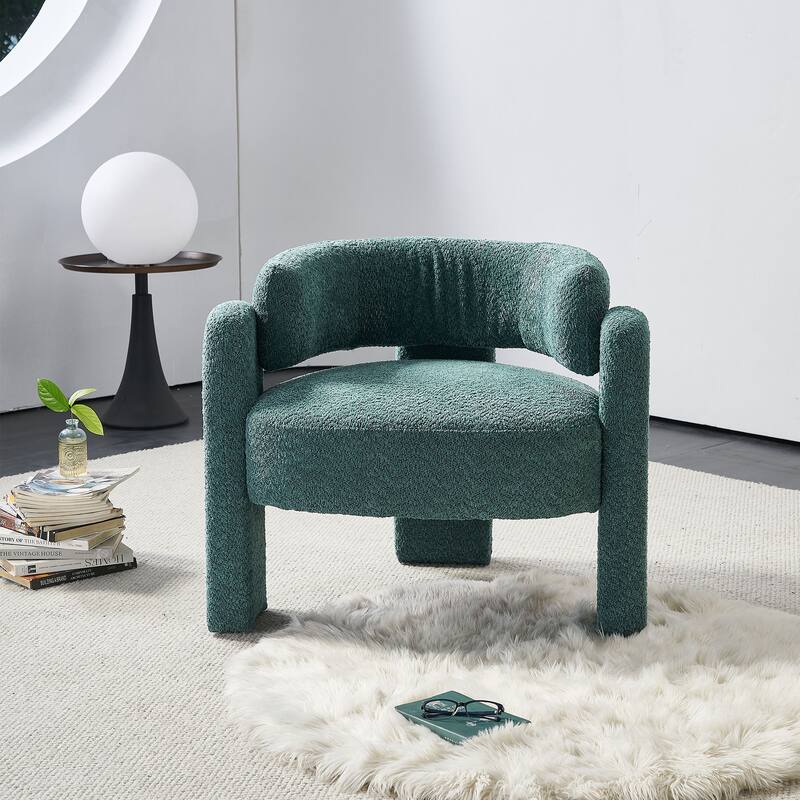 Modern Boucle Upholstery Accent Chair for Living Room, Beige - Green
