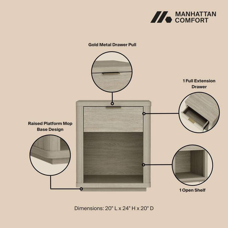 Manhattan Comfort Evelyn 1 Drawer Modern Nightstand