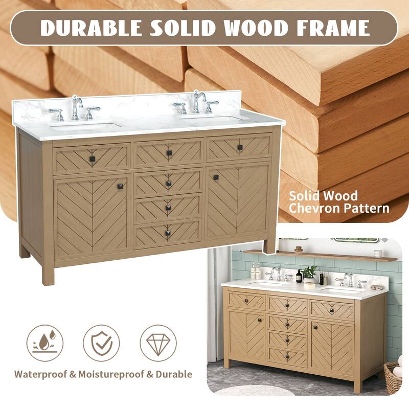 60-inch Modern Double Bathroom Vanity Crafted with Solid Wood Frame