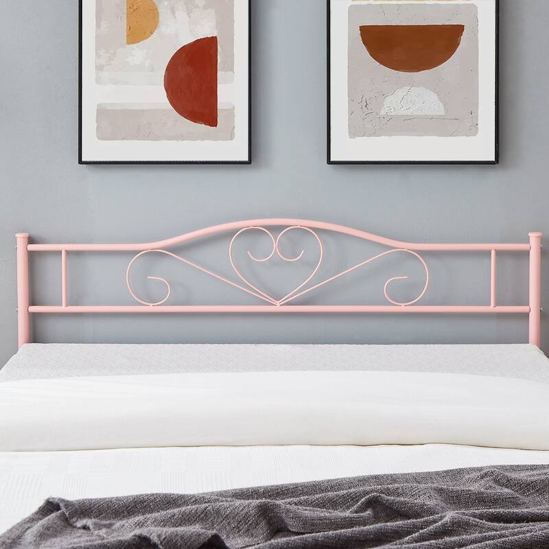 VECELO Victoria Metal Platform Bed Frames with Heart Pattern Headboard 12.6" Underbed Space No Box Spring Required