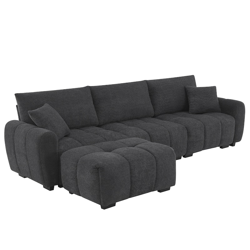 100" L-Shaped Sofa Boucle Fabric Couch with Movable Ottoman