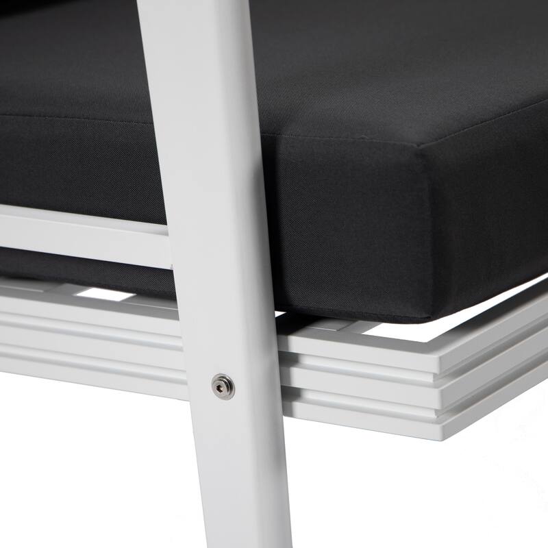 Walbrooke Modern 5-Piece Outdoor Aluminum Outdoor Conversation Set with Polyester Cushions, Fire Pit Table and Ctystal Stones