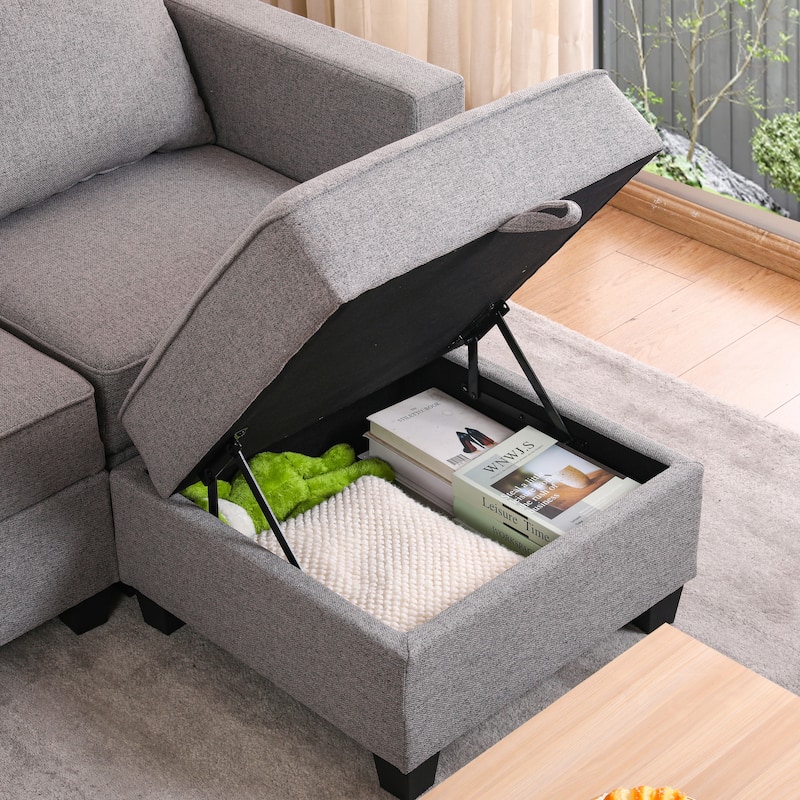 Convertible Modular Sectional Sofa Couch with Storage Seat in Dawn Grey Burlap
