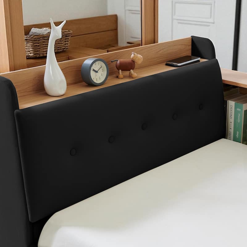Twin Size Velvet Upholstered Daybed with Storage Headboard, 2 Drawers, Wireless Charging & LED Lights