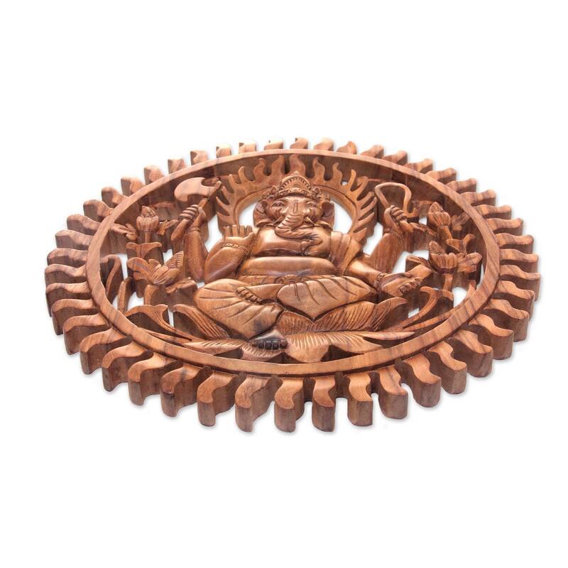 Novica Handmade Ganesha Aura Wood Relief Panel