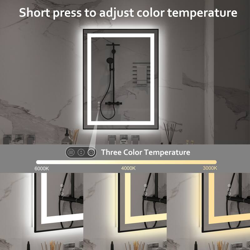 QuivaraView Aluminum front light and backlit LED lighted Framed Tempered Glass Bathroom Vanity Wall Mounted Mirror