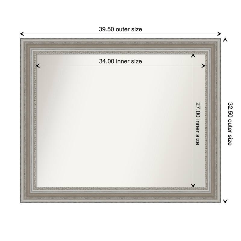 Parlor Silver Framed Non-Beveled Custom Wall Mirror, Bathroom Vanity Mirror - Outer Size: 39.5 x 32.5