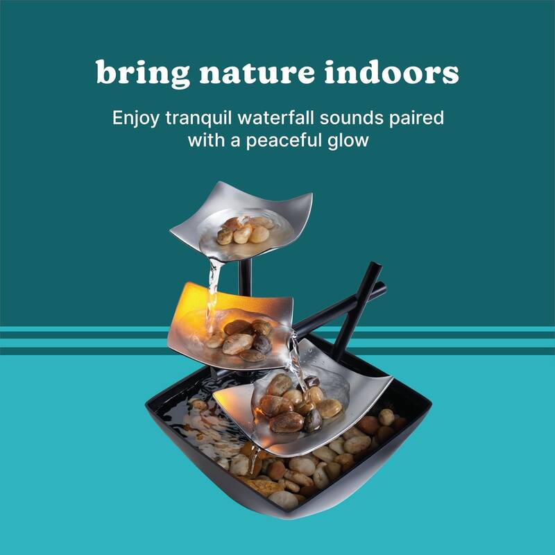 Homedics Silver Springs Tabletop Fountain | Relaxing Water Feature with LED Light & Adjustable Flow for Home or Office