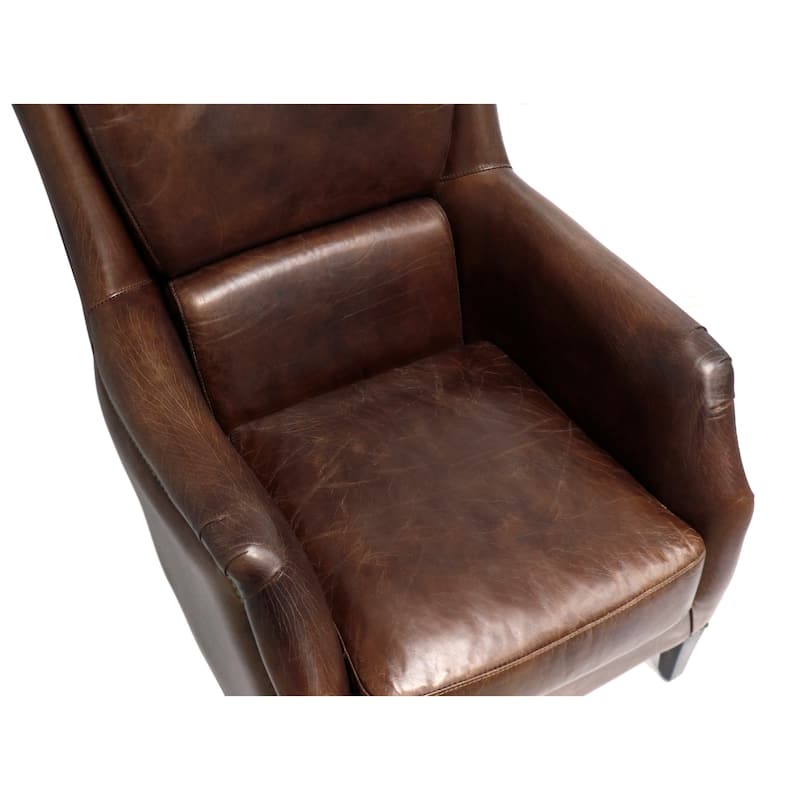Pasargad Home Vicenza Top Grain Leather Wing Chair, Brown - W31.5"xD37.4"XH39"