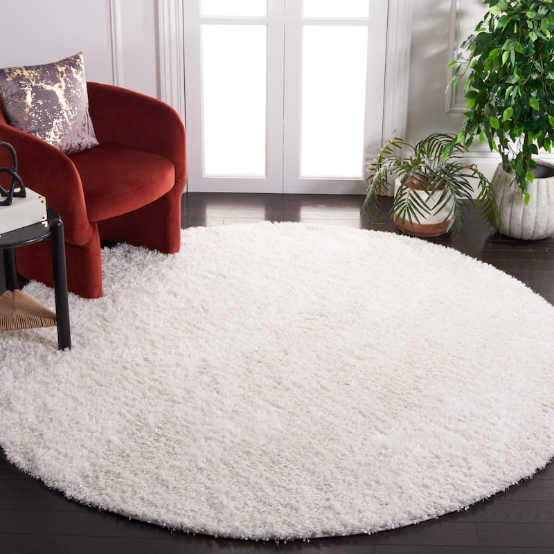 SAFAVIEH Malibu Handmade Ruthe Shag Casual Rug - 5' Round - White