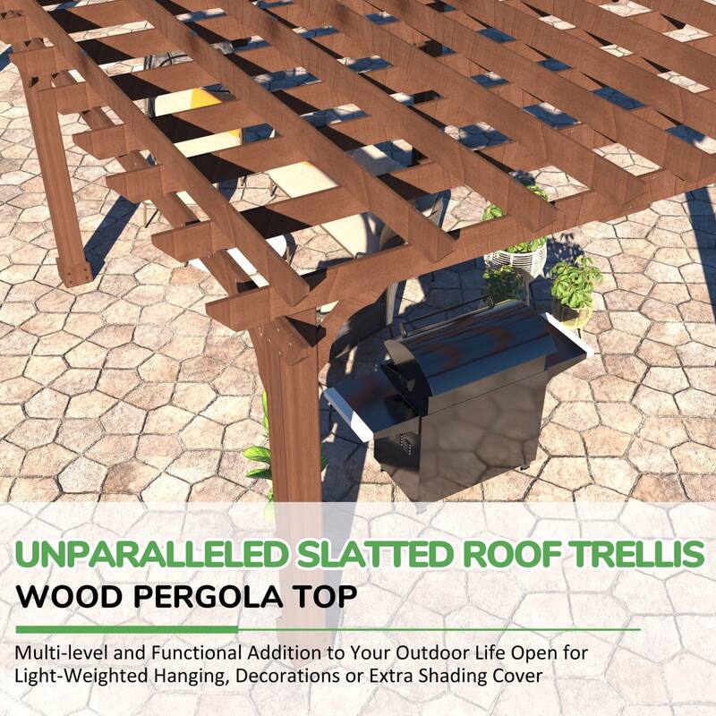 VEIKOUS Outdoor Cedar Wood Pergola Gazebo Kit with Flat Roof Trellis for Patio, Deck, Garden and Backyard