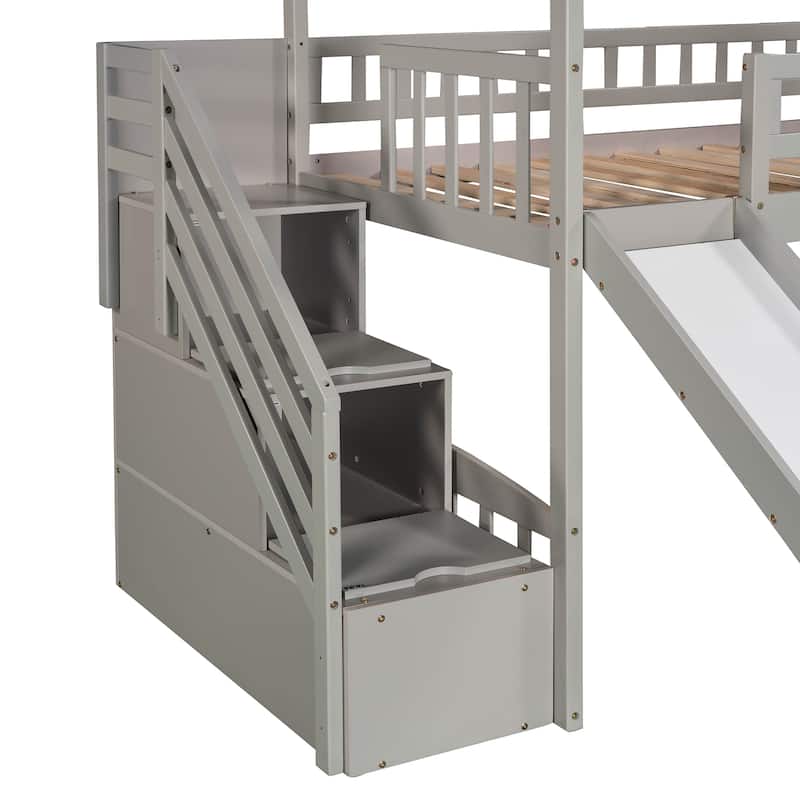 Twin Size Loft Bed with Slide, Storage Steps, and Drawers - Space-Saving Design