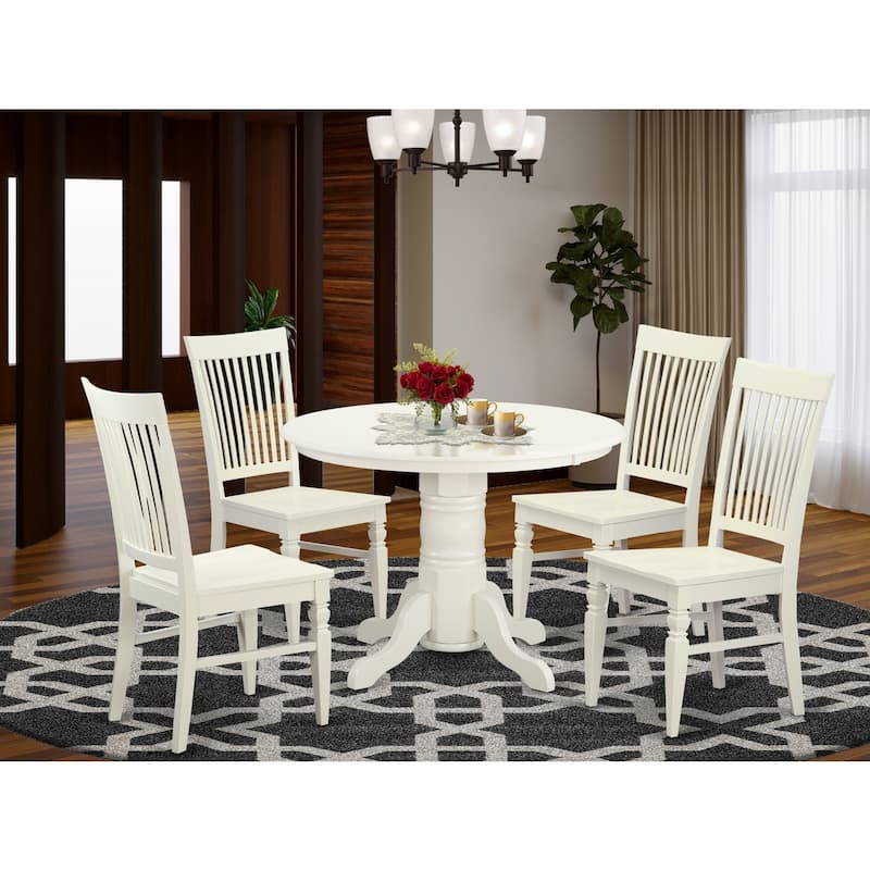 Modern Dining Set 5 Piece Table & Chairs - Round Kitchen Table with 4 Chairs - 42 Inch Linen White