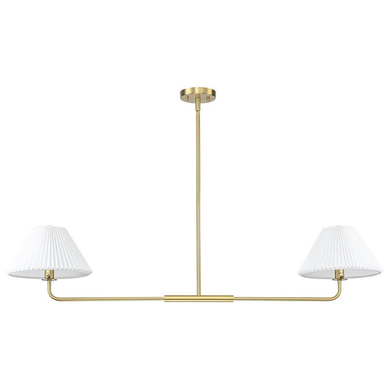 2-Light Modern Gold & Black Linear Pleated Fabric Pendant Kitchen Island Light