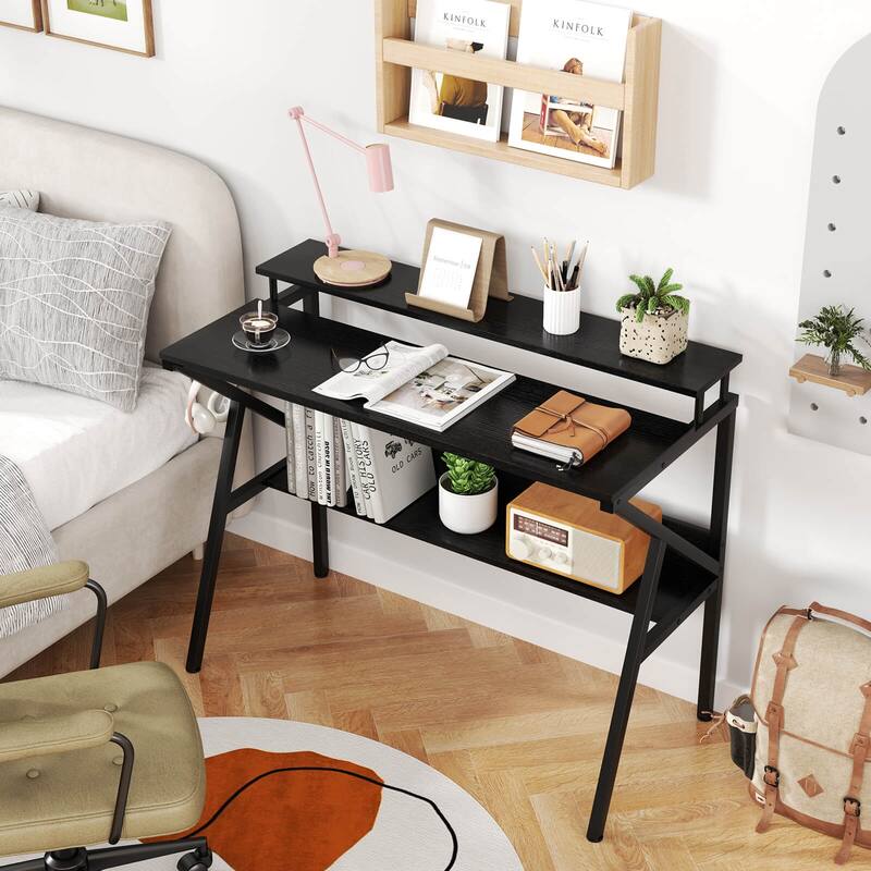 Costway Home Office Desk with Monitor Stand, Open Shelf & Metal Frame, - See Details