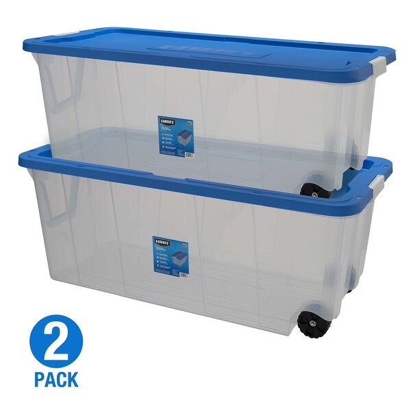 200 Quart Clear Latching Rolling Plastic Storage Bin, Clear Tote