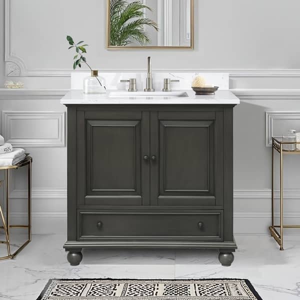 slide 2 of 18, Thompson 36 in. Single Sink Bathroom Vanity with Engineered Stone Top - 37"W x 22"D x 35"H