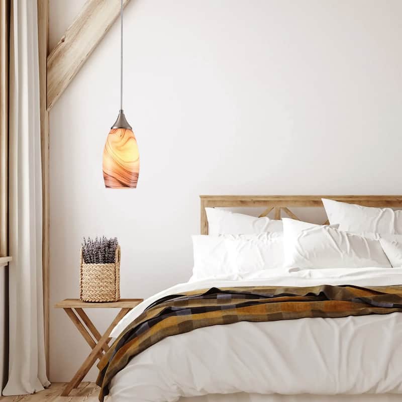 Modern Handblown Marble Art Glass Pendant Light Brushed Nickel Finished with Adjustable Cord
