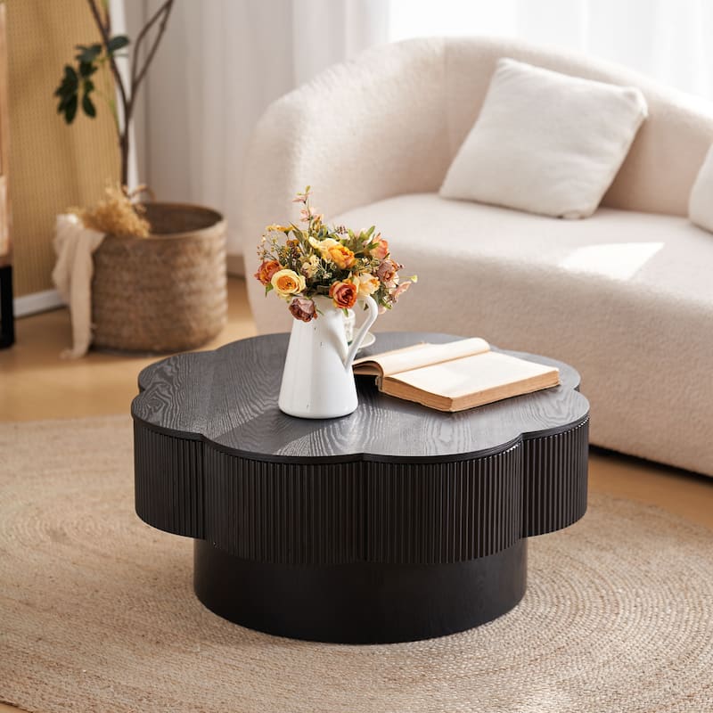 Modern Solid Wood Veneered Round/Oval/Rectangular Coffee Tea Table with Storage.