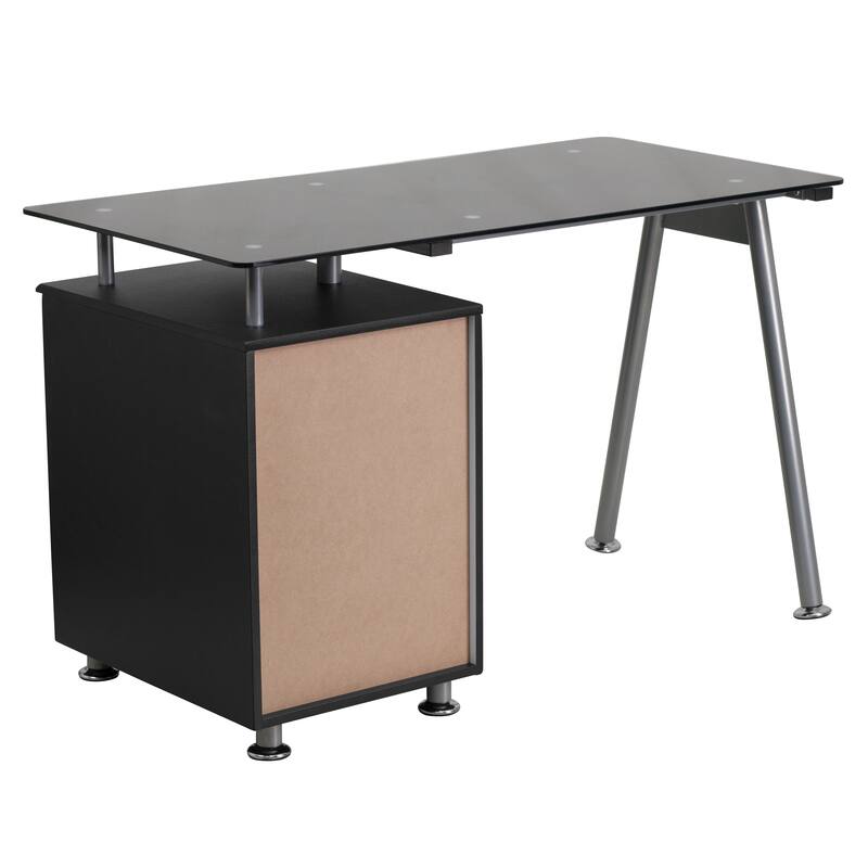 Computer Desk with Tempered Glass Top and Three Drawer Pedestal
