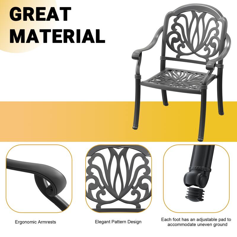 3/5-Piece Cast Aluminum Outdoor Dining Set with 39.37 in. Round Table and Random Color Seat Cushions