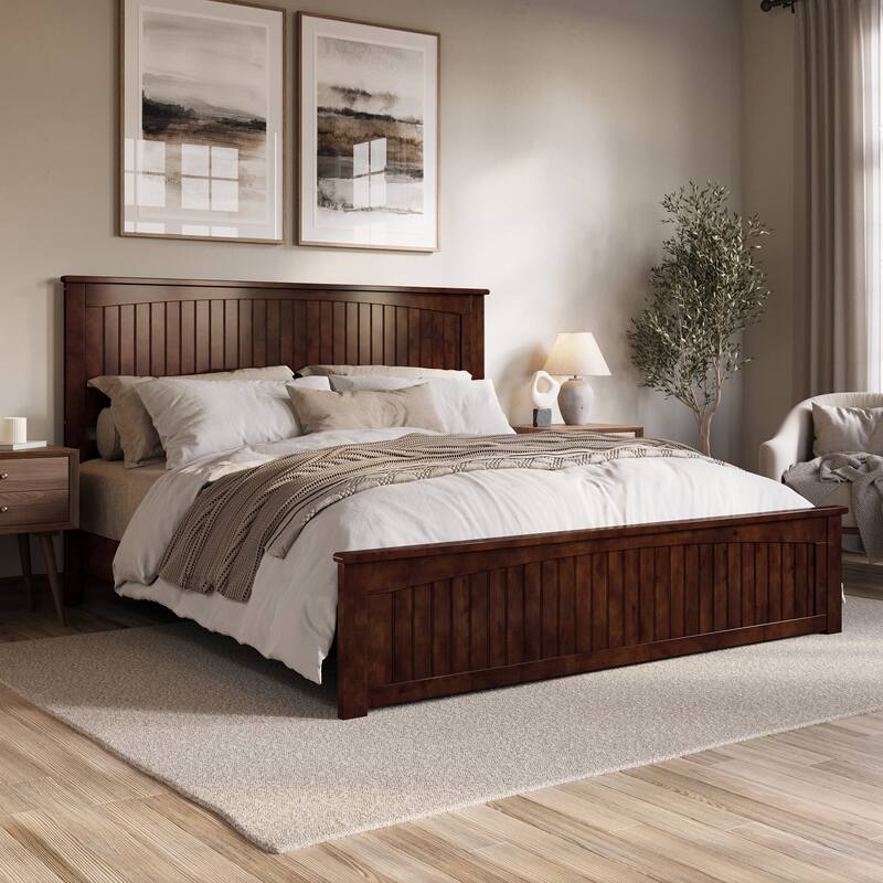 Naples Solid Wood Low Profile Platform Bed with Matching Footboard - Walnut - King