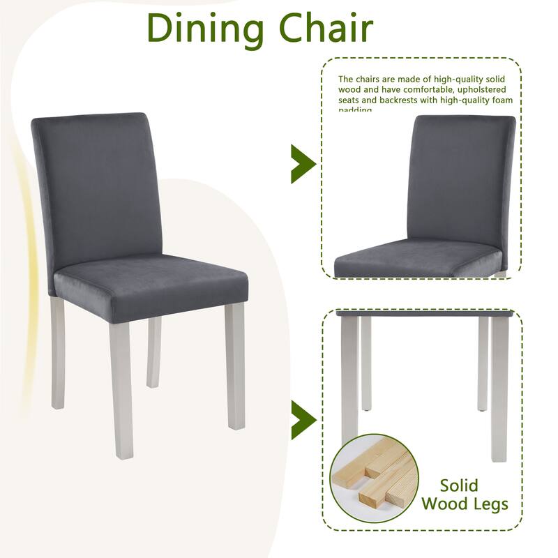 5 Piece Wooden Dining Table Set, Table Set with a Rectangular Table and 4 Upholstered Chairs, Table with Crystal Decoration