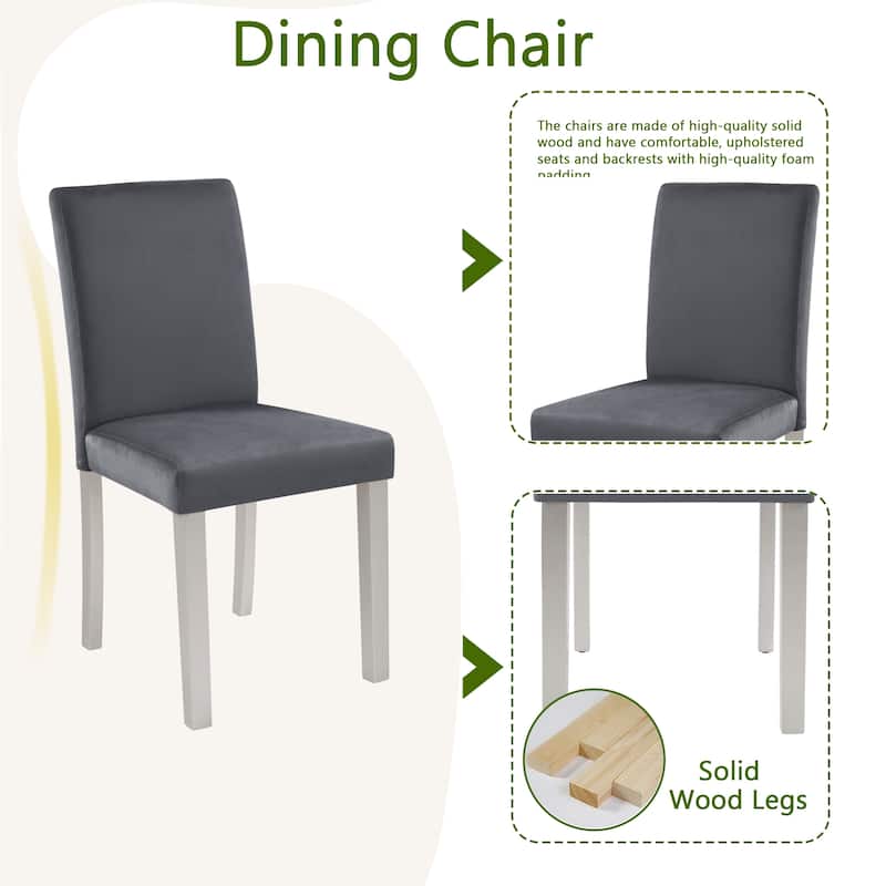 5 Piece Wooden Dining Table Set with a Rectangular Table and 4 Upholstered Chairs, with Crystal Decoration and Chairs Set