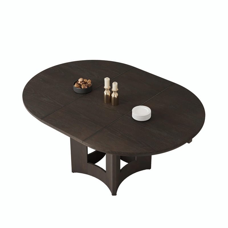 Farmhouse Extendable Round Dining Table with 16" Removable Leaf, Space-Saving Kitchen Table for Small Spaces