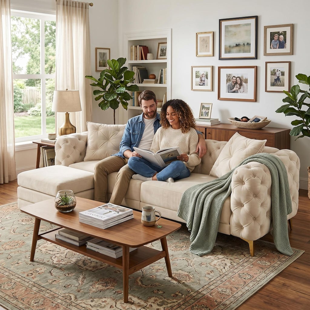 Homy Casa 98" Velvet Convertible Sleeper Sofa Bed with Ottoman, 4 Seat Pull Out Couch, Deep Seating Tufted Sofa