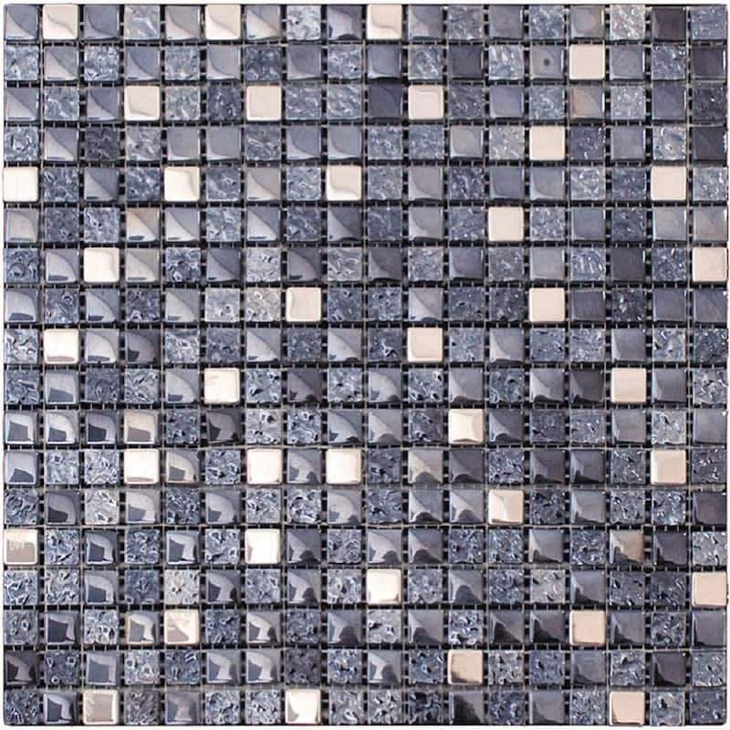 Apollo tile 12" x 12" Elaina Glossy Textured Blue Glass Metal Tile (4.75 sq ft/case) - 5 Pack