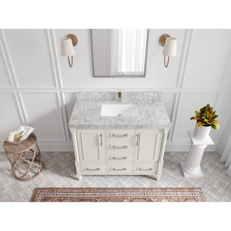 Willow Collections 42 in. W x 22 in. D Aberdeen Single Bowl Sink Bathroom Vanity with Countertop - 2" Carrara Marble - Ivory