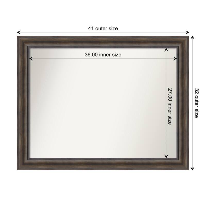 Rustic Pine Brown Framed Non-Beveled Custom Wall Mirror, Bathroom Vanity Mirror - Outer Size: 41.5 x 32.5