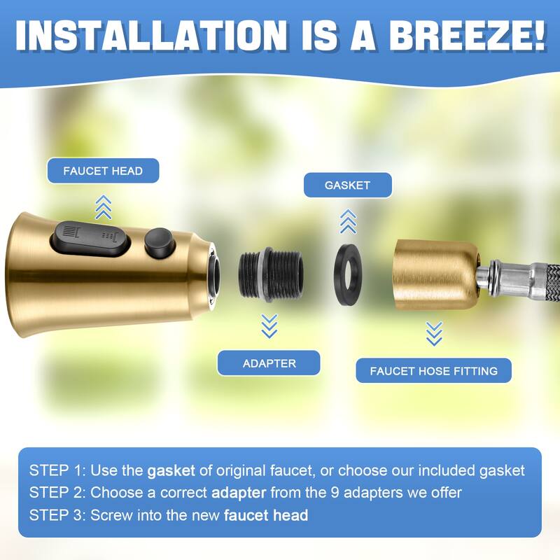 WOWOW Pull Down Kitchen Faucet Spray Head with 9 Adapters Kit