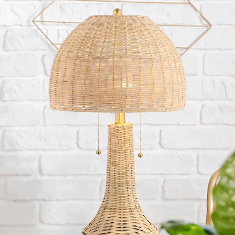 Margie 22" Bohemian Rustic Iron LED Table Lamp, Natural/Brass Gold by JONATHAN Y