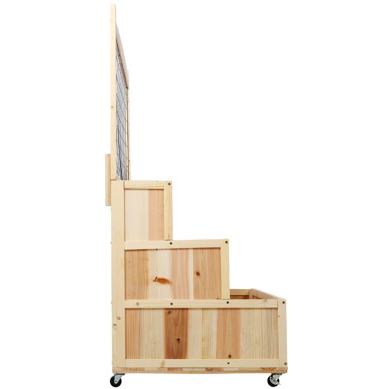 3-Tiers Raised Garden Bed with Trellis, 53" H Vertical Planter Box with Wheels & Back Storage Area